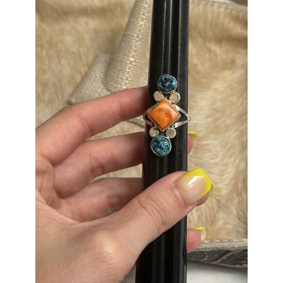 Native American Bryon Brown Handmade Sterling Spiny Oyster Turquoise Ring 9 - Picture 14 of 14